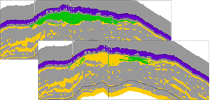 Inverted facies in production environment: Impermeable and permeable reservoir facies held the same across vintages while allowing fluid states to change.