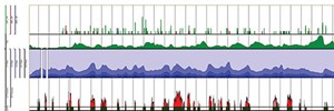 Fig. 2. Sample well log showing from bottom 1) magnitude of depletion, 2) Mud gas components from C1-C4, 3) Total Gas, 4) imaged fracture locations.